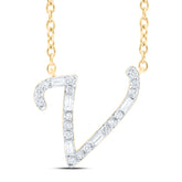 1/5CTW-DIA CN INITIAL "V" FASHION BAGUETTE NECKLACE (18 INCH)
